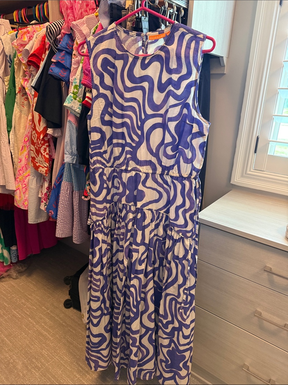 Oliphant Blue and White Abstract Maxi Dress